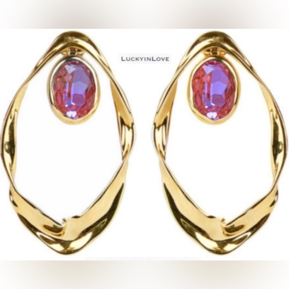 New ALEXIS BITTAR Crumpled Orbiting Swinging Door Knocker Gold Drop Earrings
